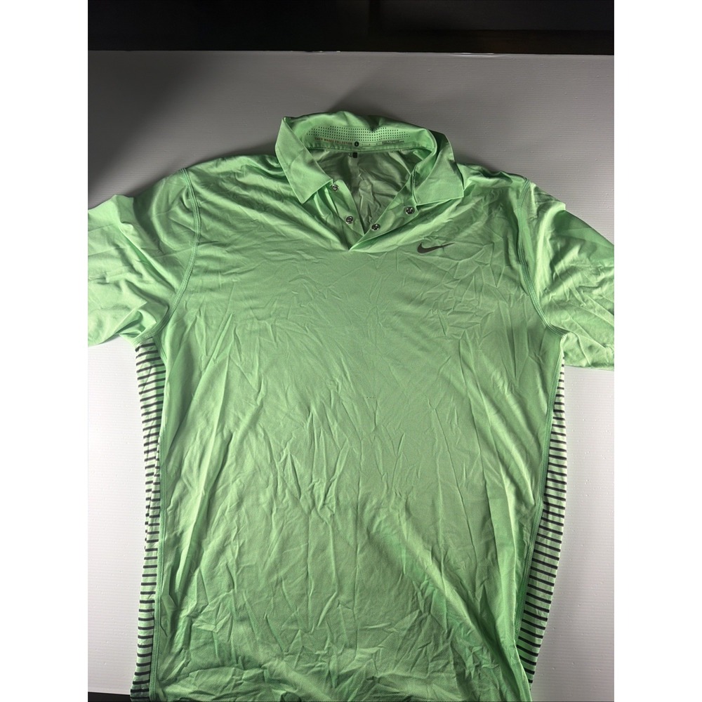 Nike Tiger Woods Collection Golf Polo Men's L Green Bear Lakes Striped